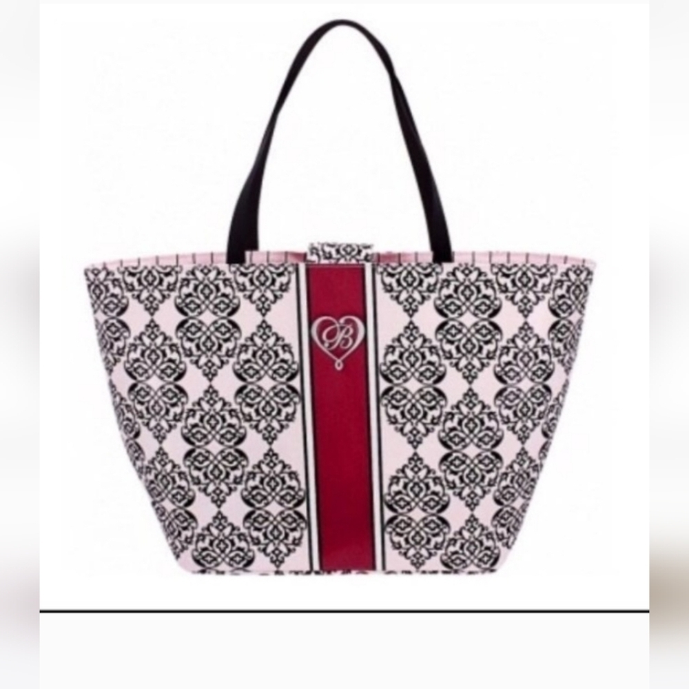 Brighton Pink and Black Patterned Tote with Red Center Stripe